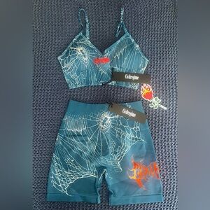 Civil Regime XS Blue Spider Web Crop Top and Shorts Set